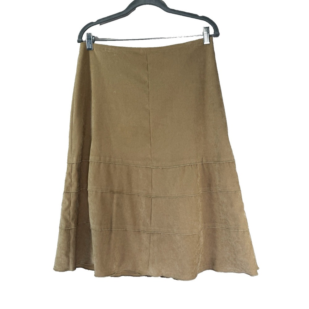 VTG Y2K Dressbarn Faux Suede Midi Skirt 10 Tiered Stretch Retro Western Boho